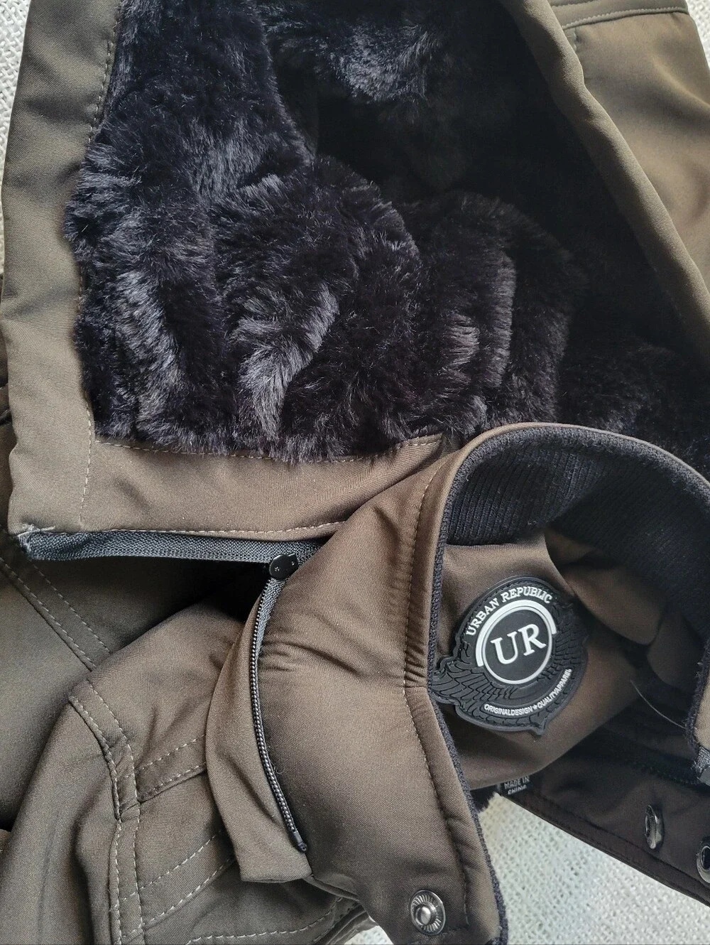 Urban Republic Green Toddler Hooded Puffer Jacket with Faux-Fur Trim